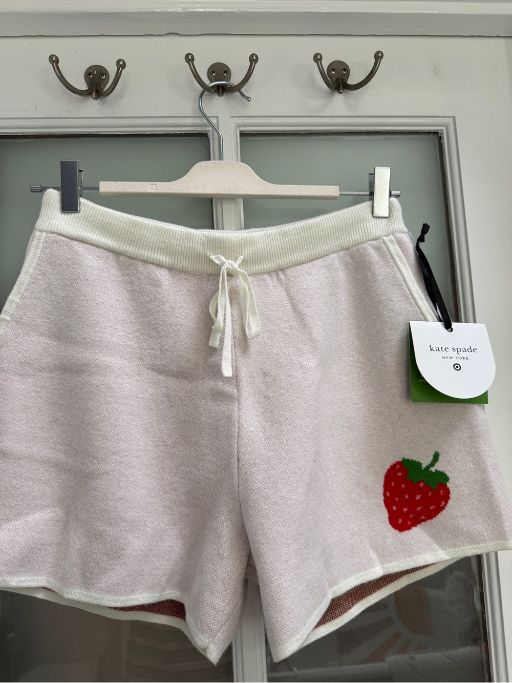 kate spade cream knit shorts with strawberry motif